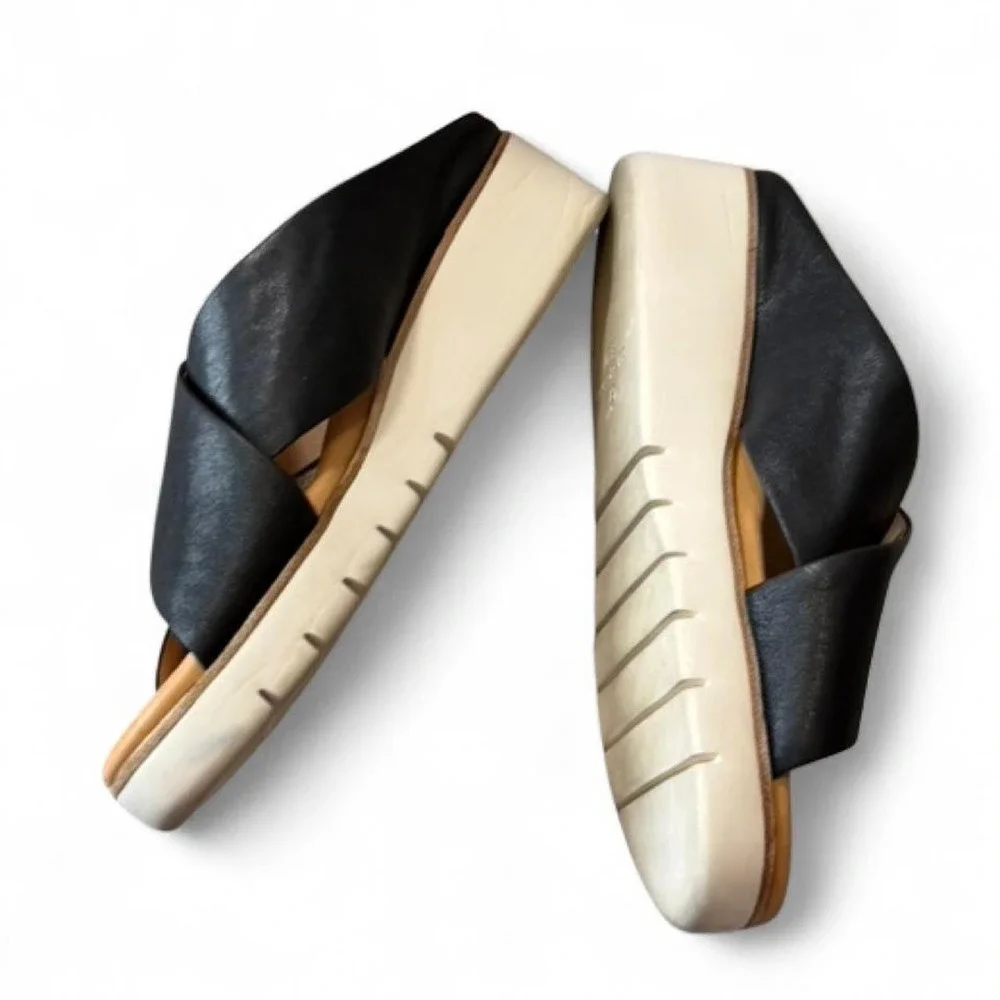 Corso Como Bruna‎ Black Leather Criss Strap Platform Wedge Sandals, Women's 8.5